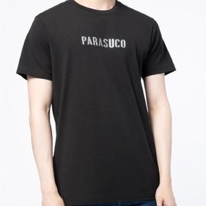 Parasuco t shirt tee black men large logo spell out short sleeve